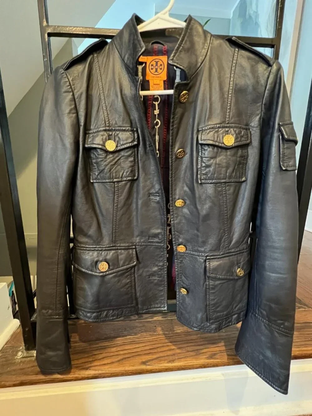Tory Burch Black Leather Military Style Jacket Sz XS